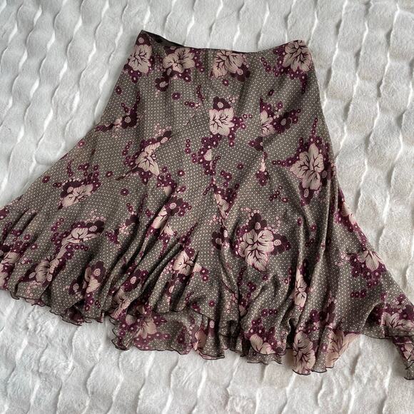 🔥Y2K Anne Klein 100% Silk Romantic Floral Bohemian Flowy Asymmetrical Skirt 16W - Picture 5 of 9